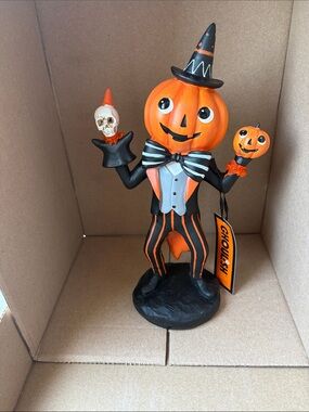 Ghoulish Pumpkin Man Figurine - Orange and Black